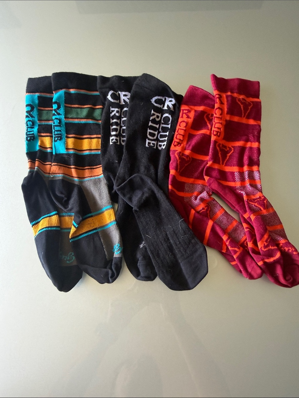 Sock Guy socks, 3 pairs, branded for Club Ride